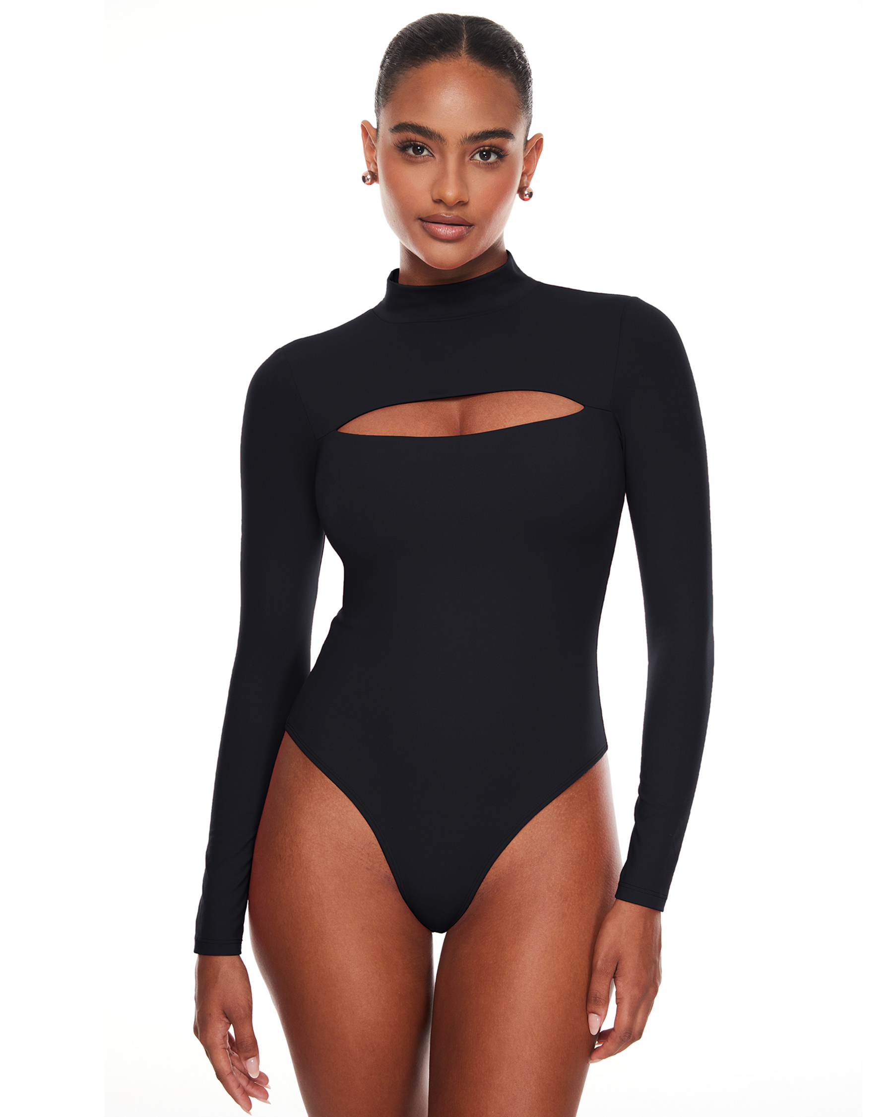 Natrelax™ Long Sleeve Turtleneck Cut Out Bodysuits