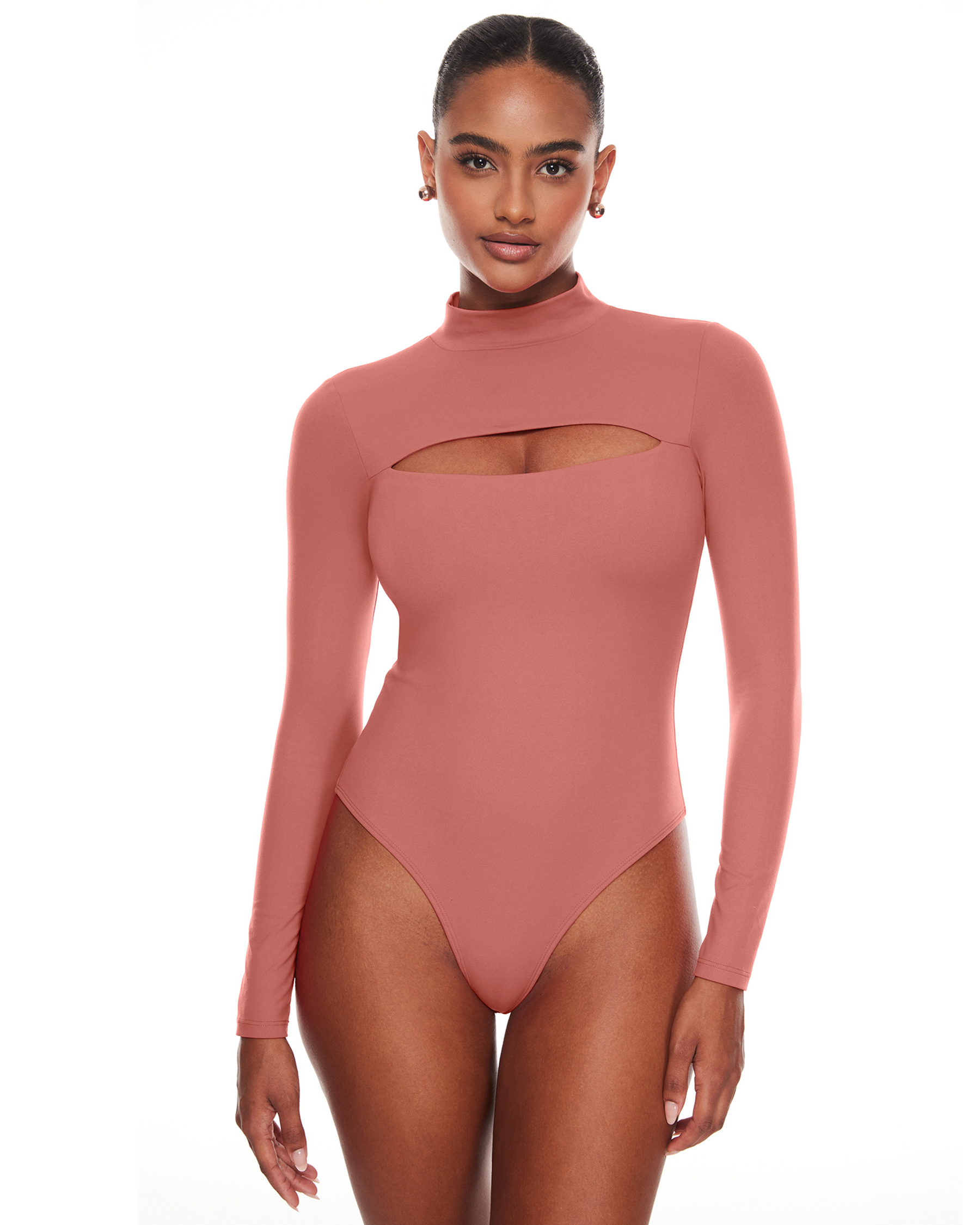 Natrelax™ Long Sleeve Turtleneck Cut Out Bodysuits