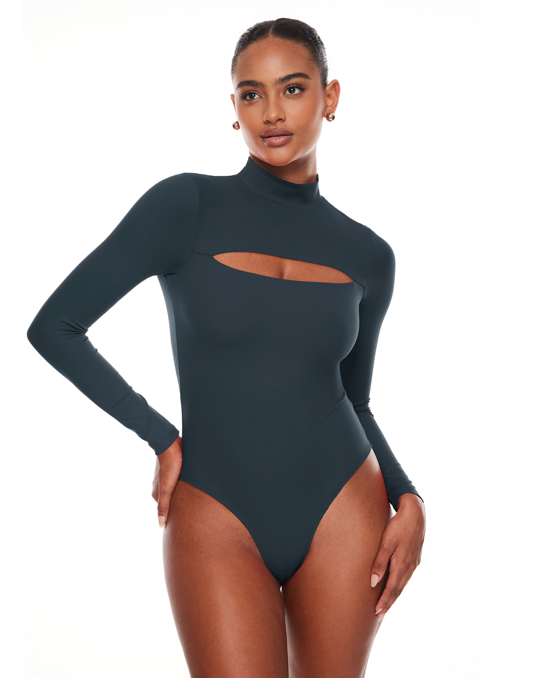 Natrelax™ Long Sleeve Turtleneck Cut Out Bodysuits