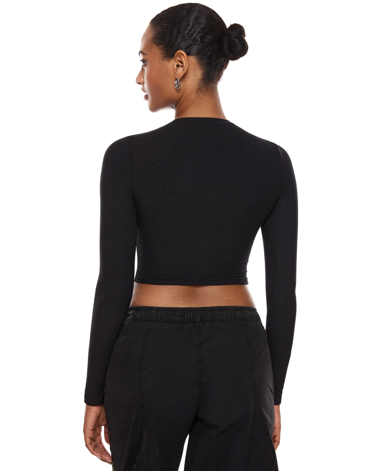 Ribbed Long Sleeve Crew Neck Crop Tops