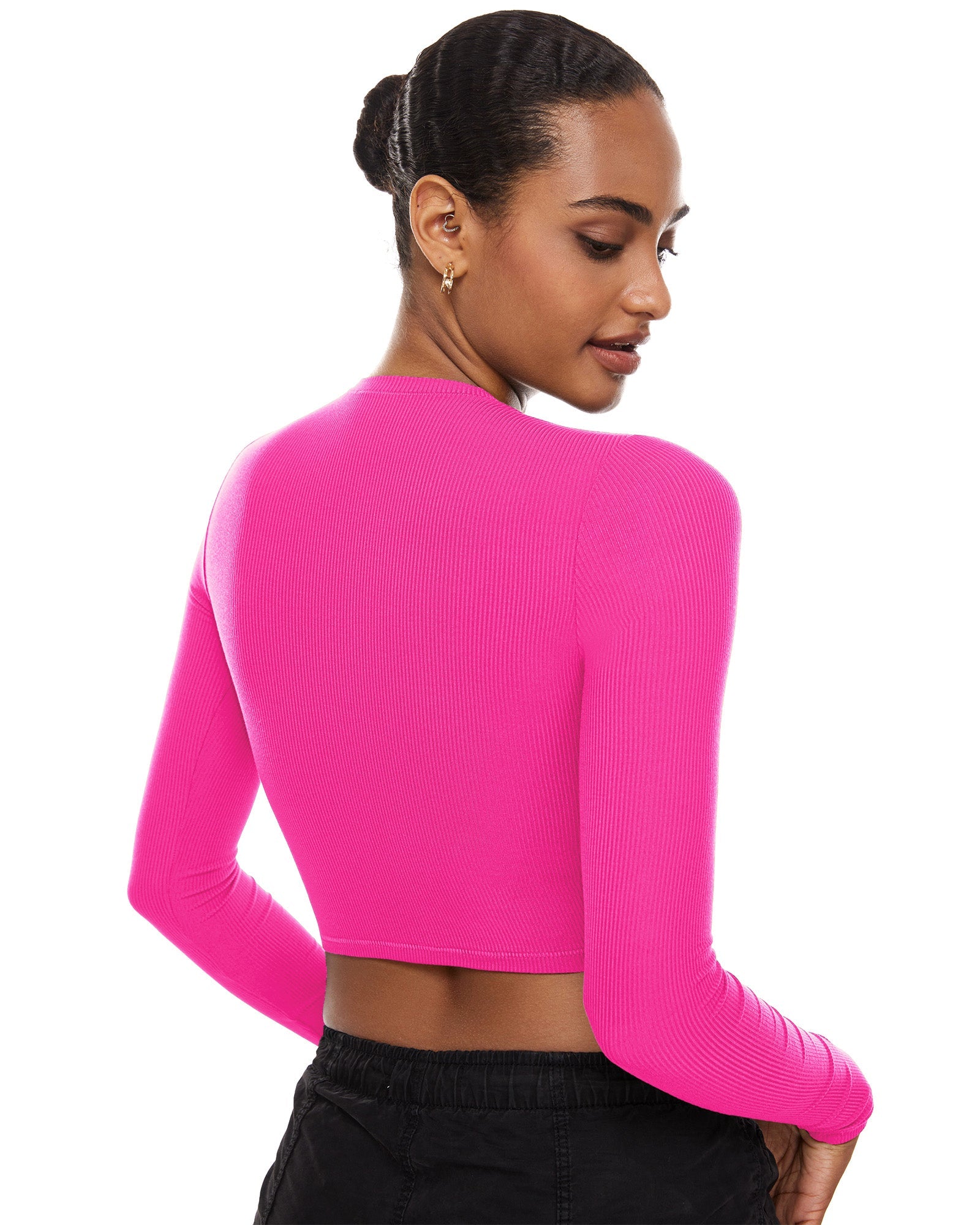 Ribbed Long Sleeve Crew Neck Crop Tops