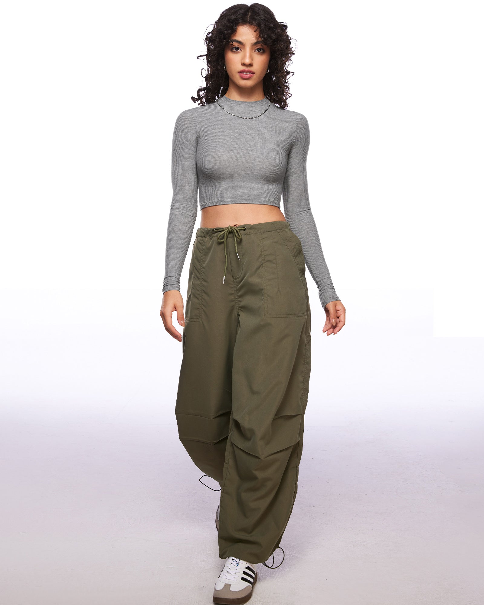 Ribbed Long Sleeve Crew Neck Crop Tops