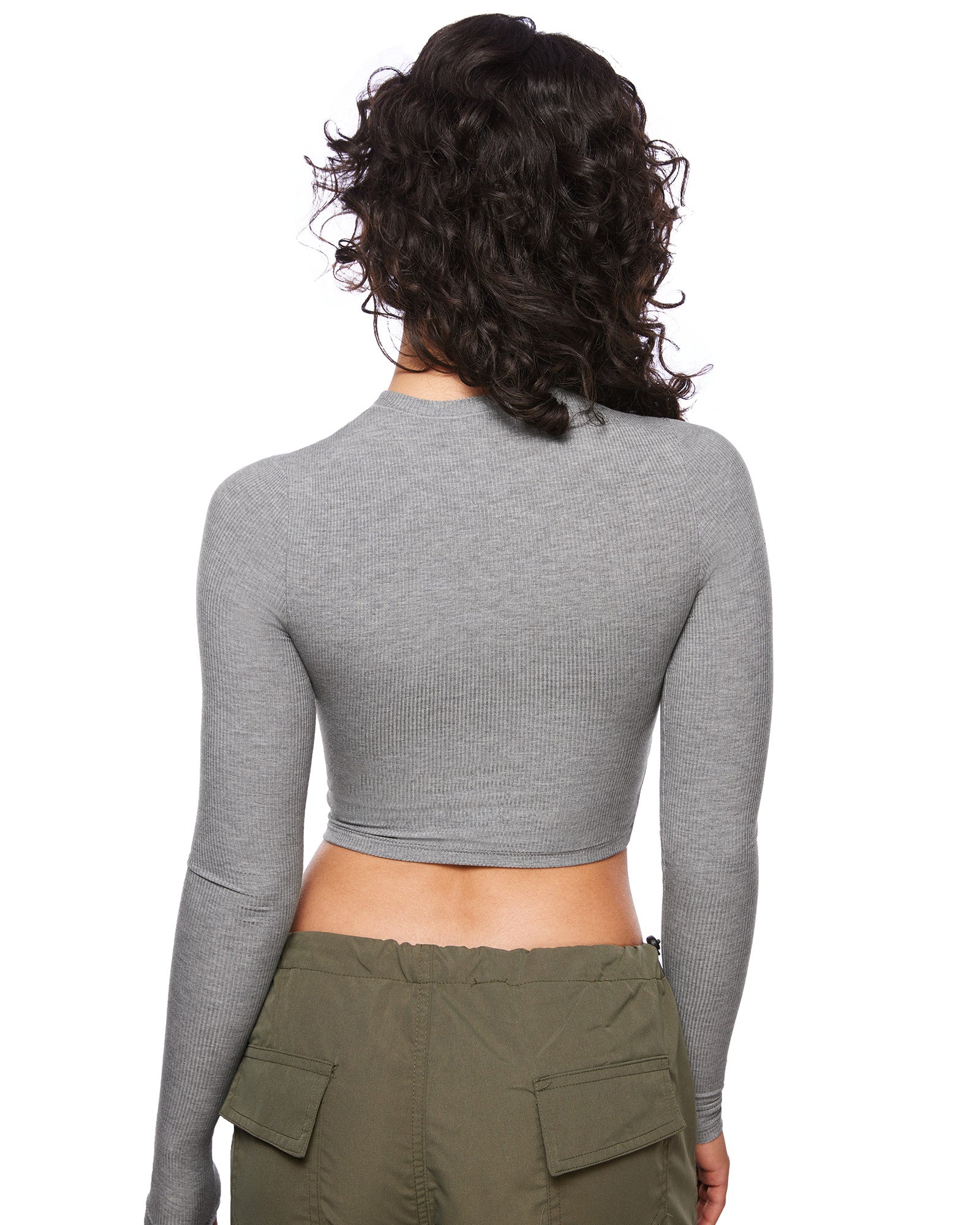 Ribbed Long Sleeve Crew Neck Crop Tops