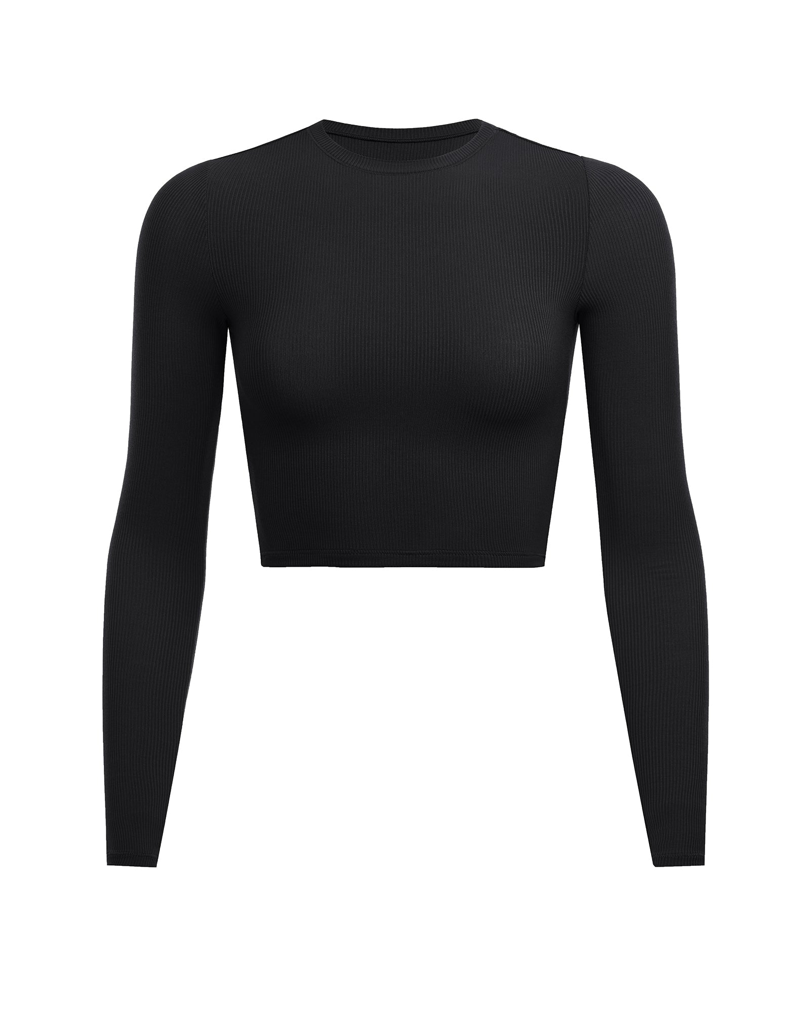Ribbed Long Sleeve Crew Neck Crop Tops