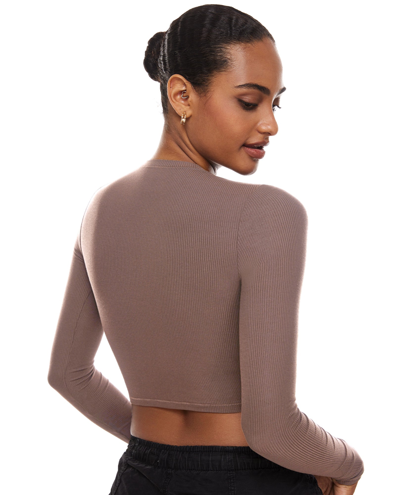 Ribbed Long Sleeve Crew Neck Crop Tops
