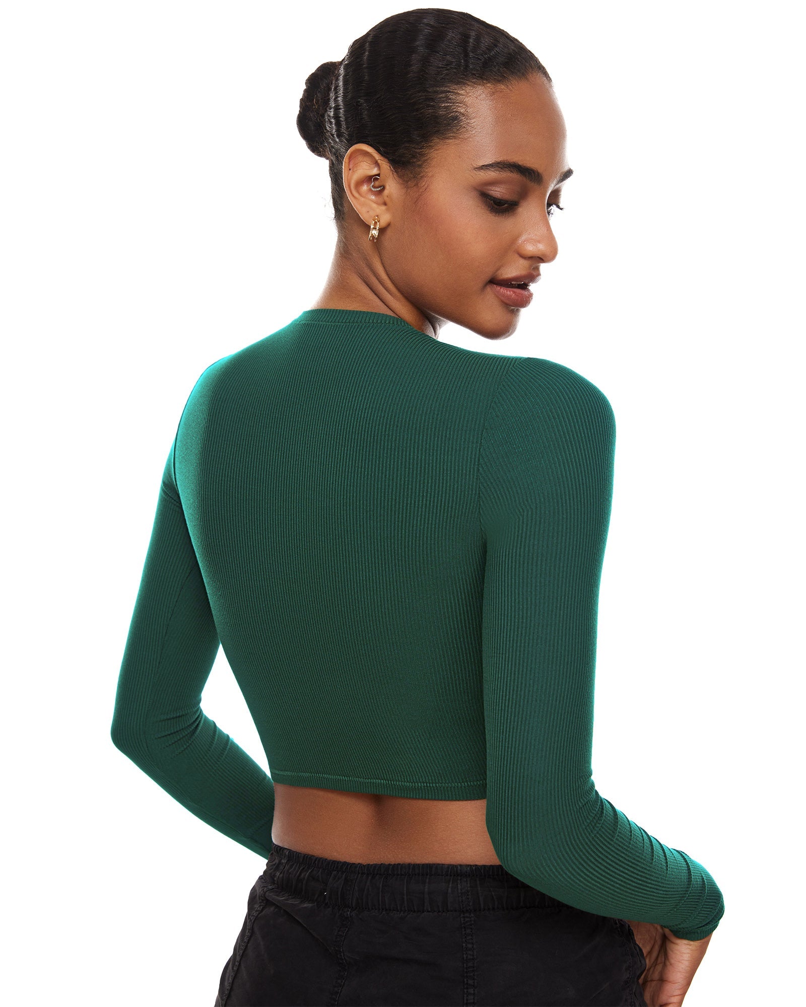 Ribbed Long Sleeve Crew Neck Crop Tops
