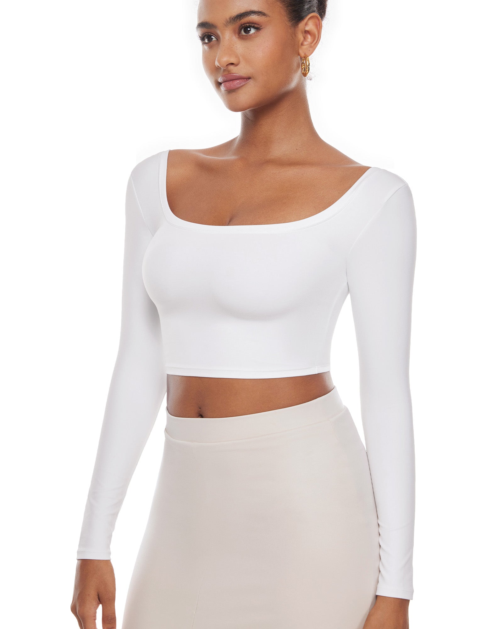 Natrelax™ Square Neck Long Sleeve Crop Top