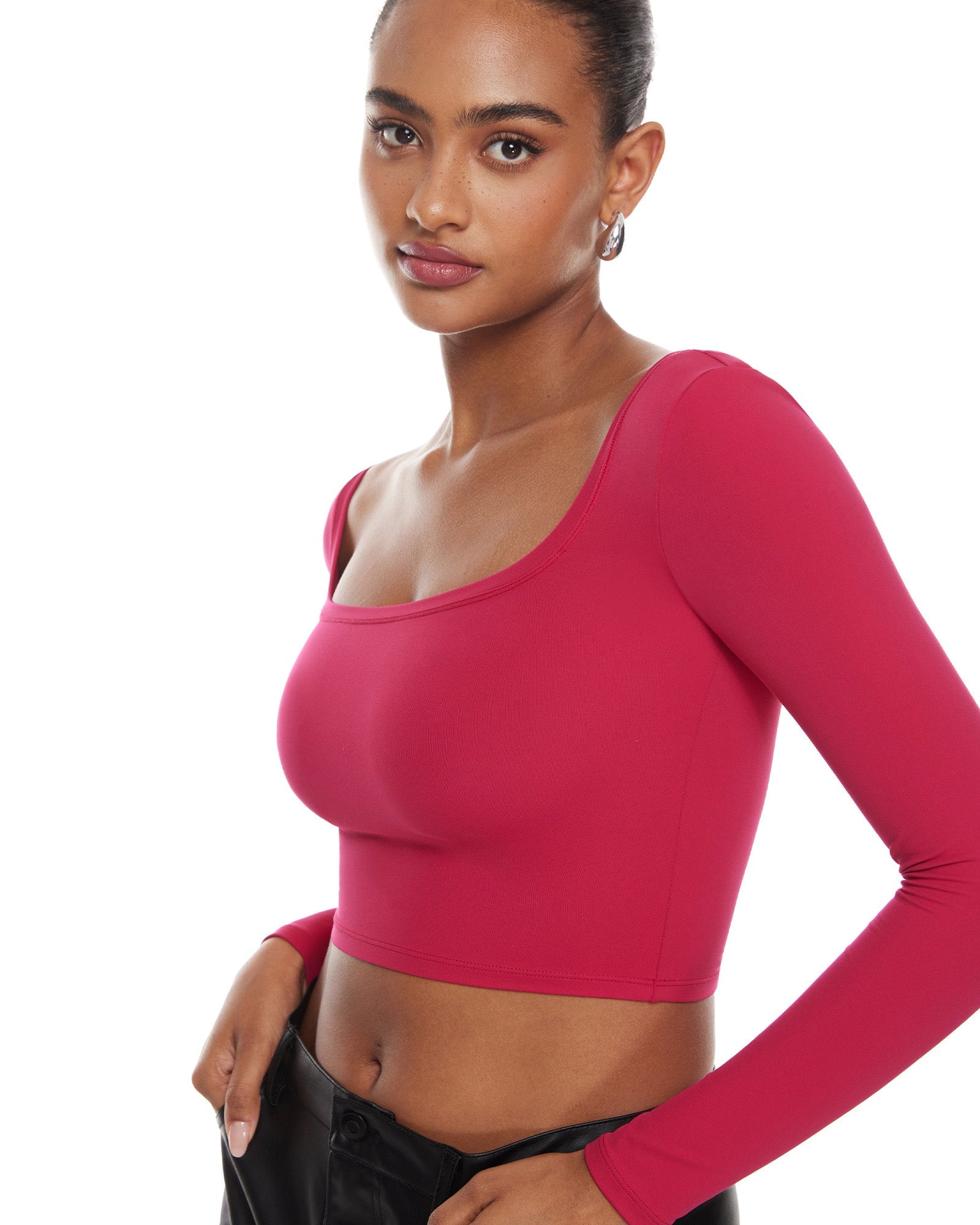Natrelax™ Square Neck Long Sleeve Crop Top