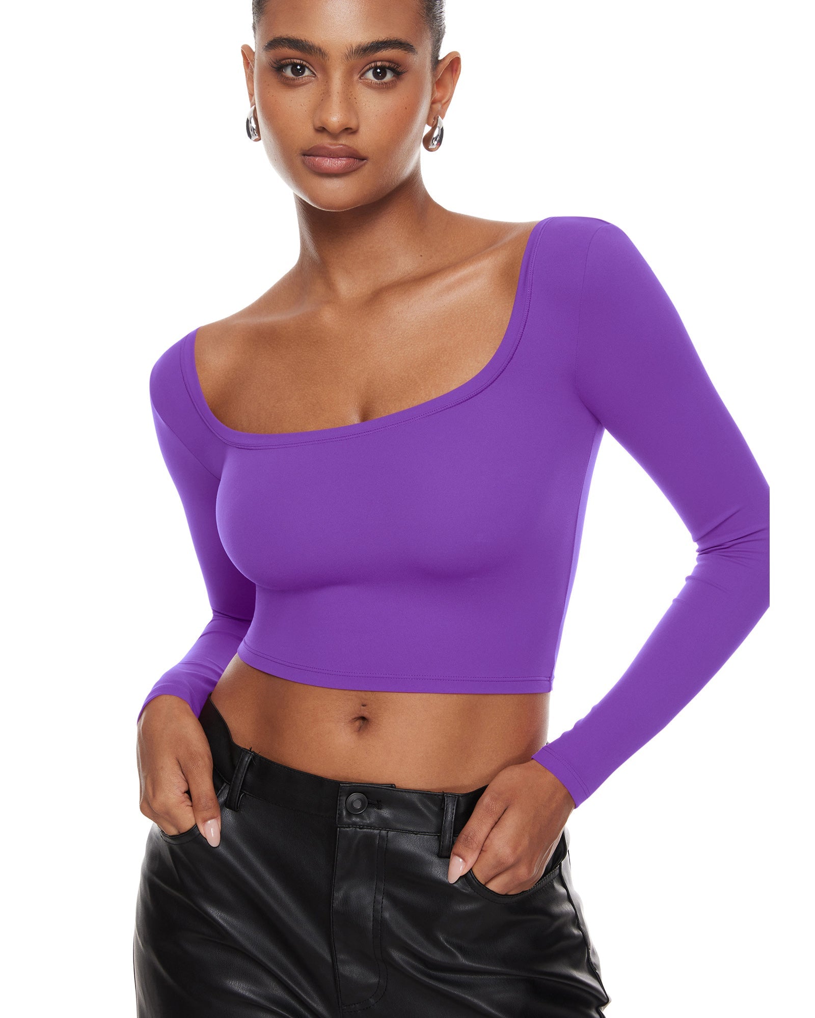 Natrelax™ Square Neck Long Sleeve Crop Top