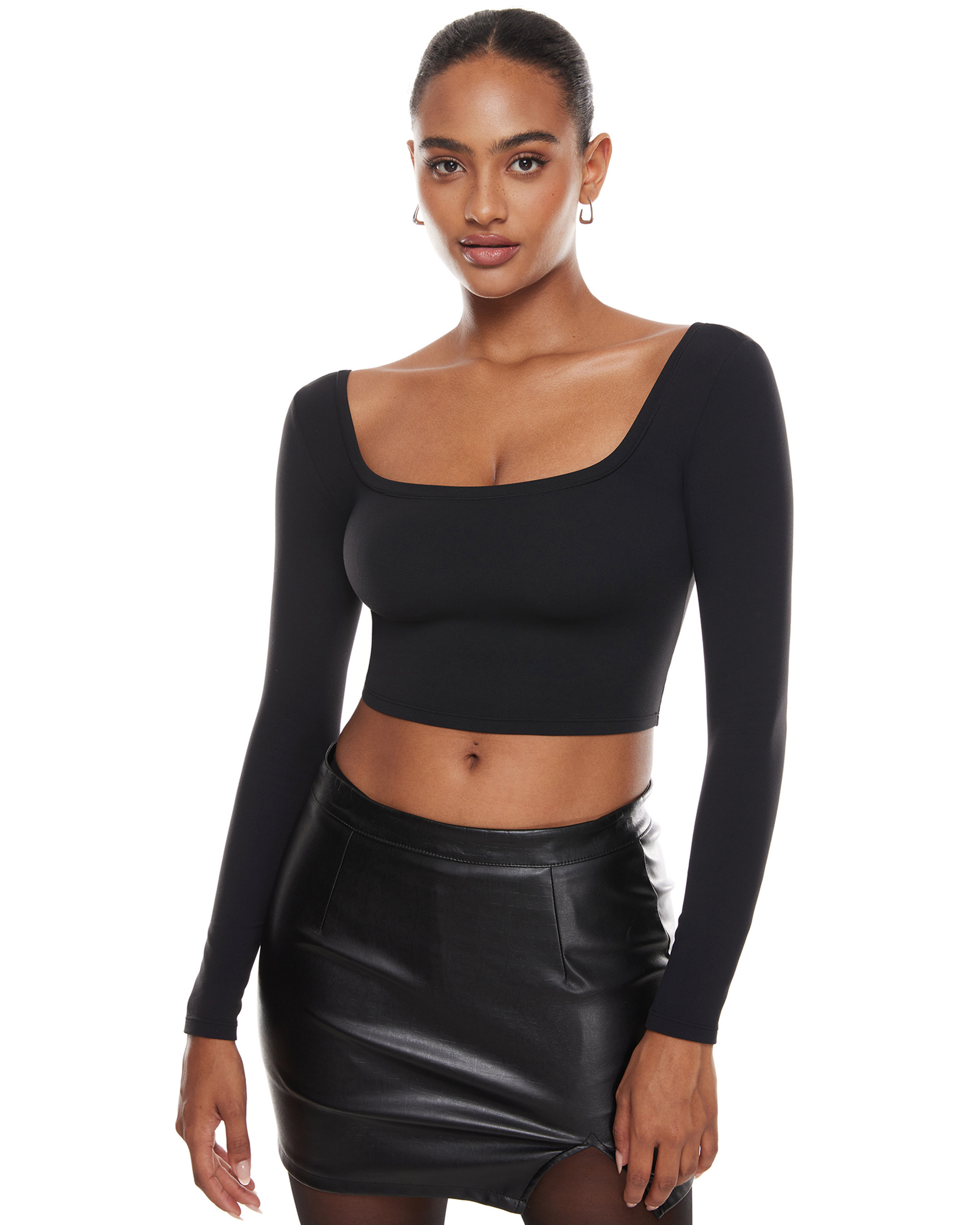 Natrelax™ Square Neck Long Sleeve Crop Top