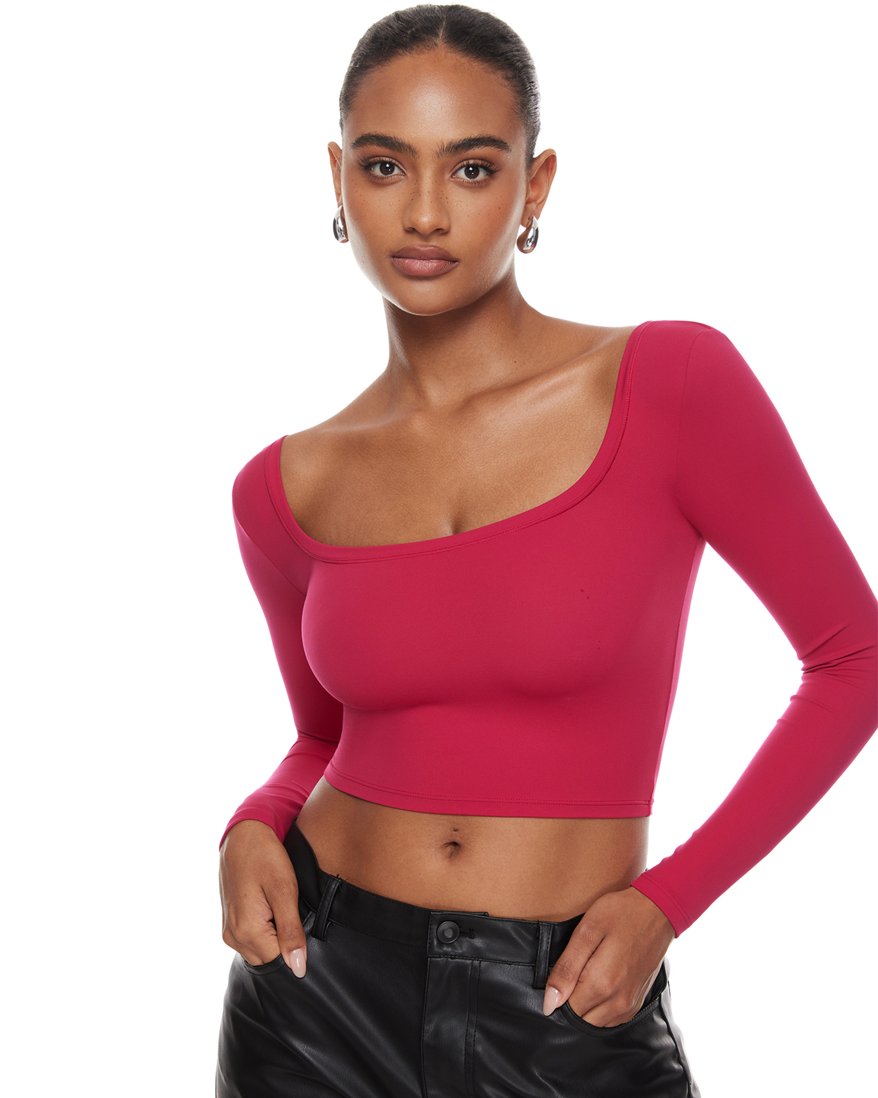 Natrelax™ Square Neck Long Sleeve Crop Top