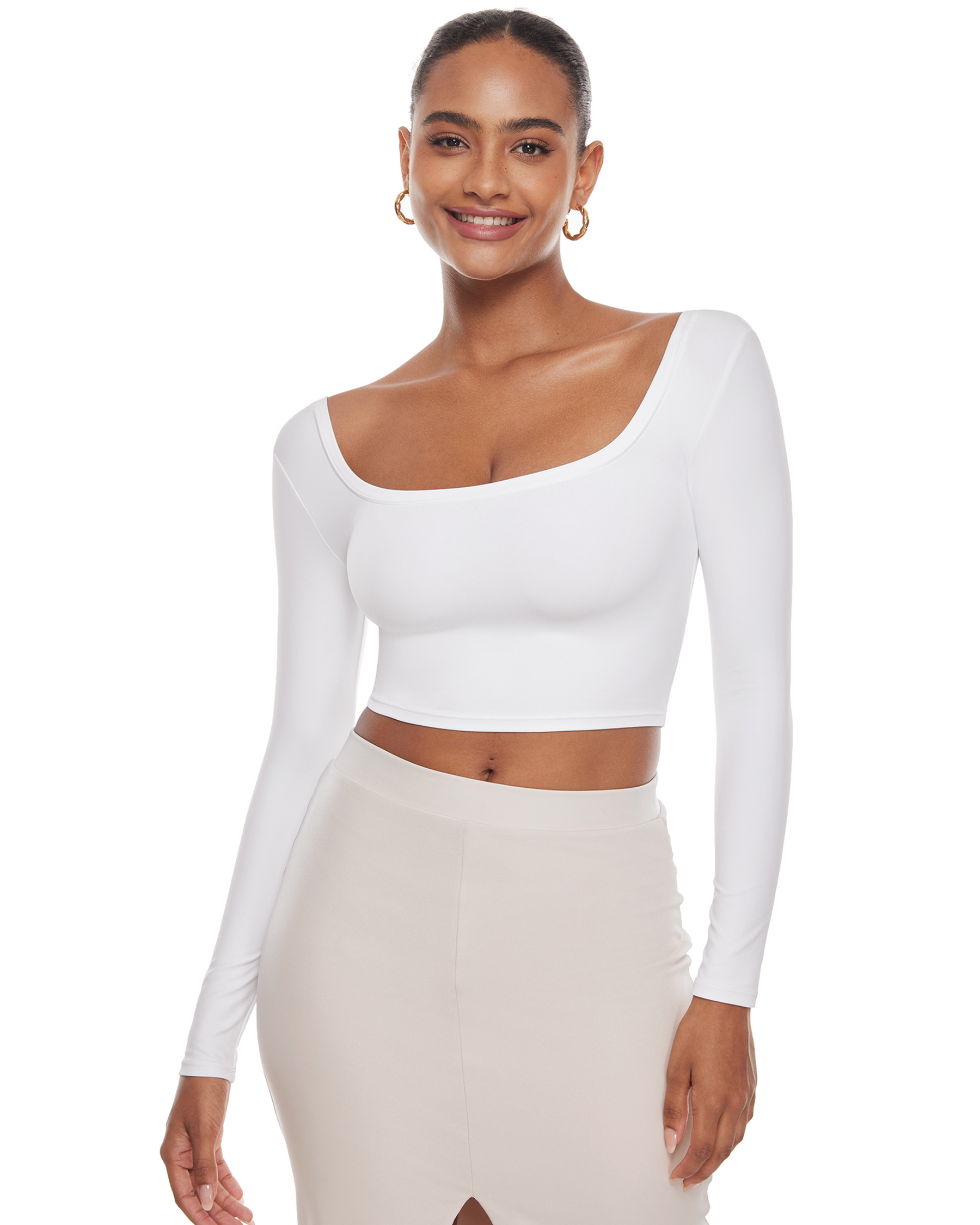 Natrelax™ Square Neck Long Sleeve Crop Top