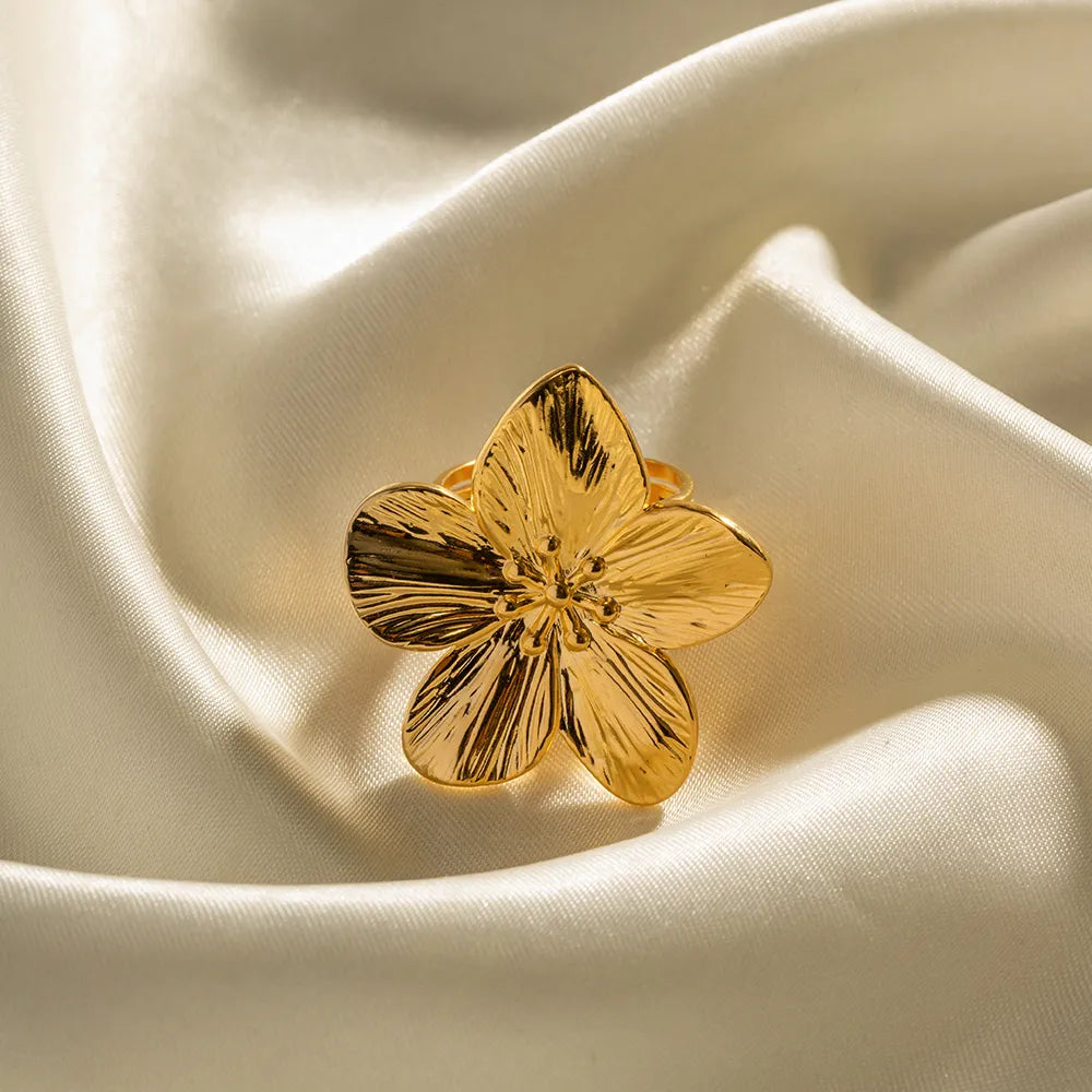 Anel Flor Ajustável Banhado a Ouro 18k