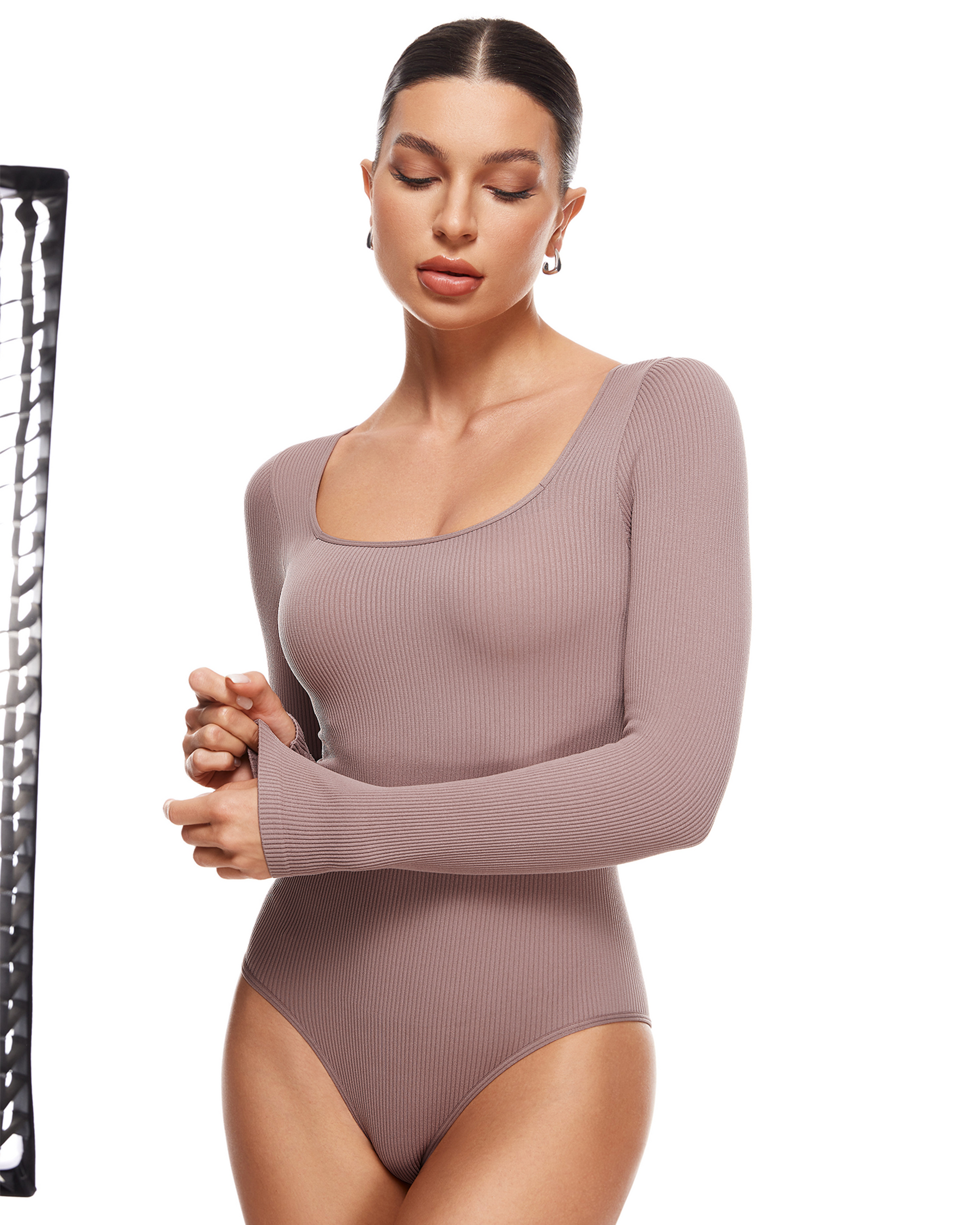 Ribbed Long Sleeve Scoop Neck Bodysuit