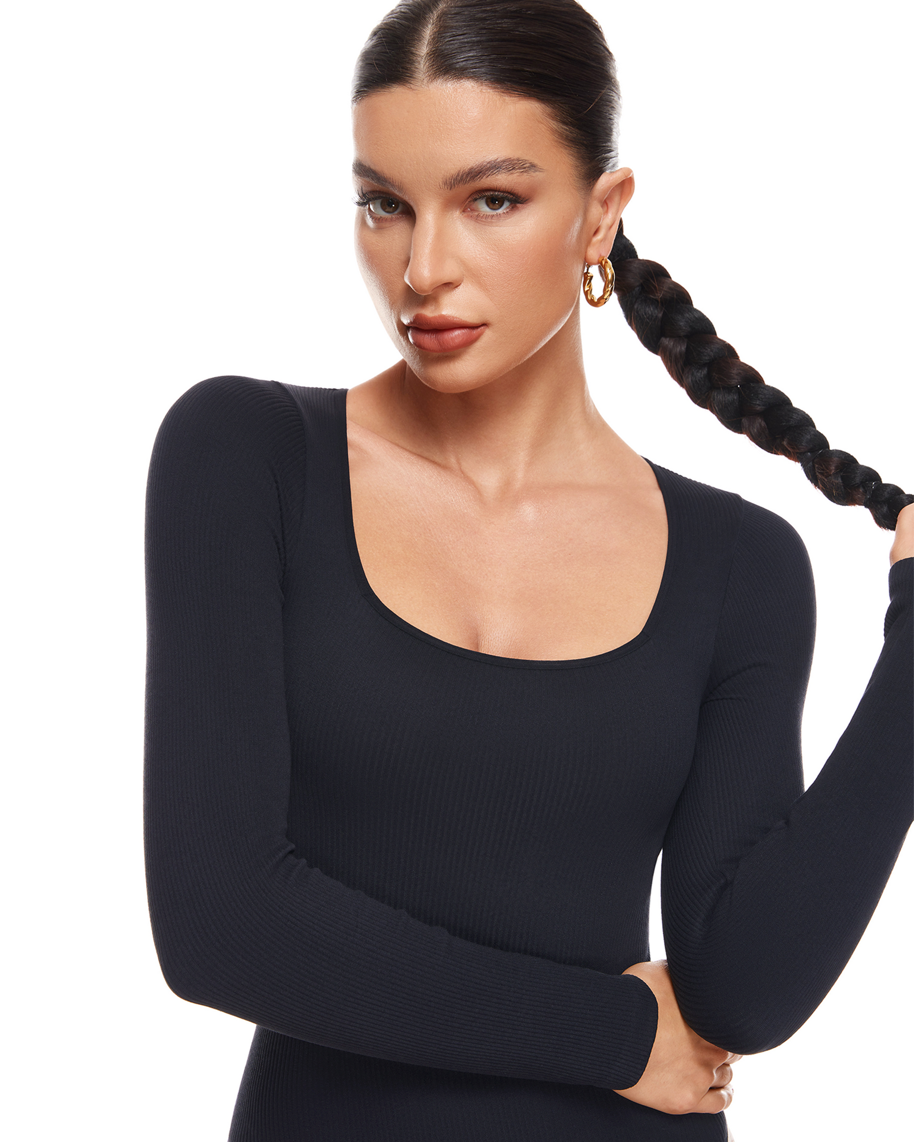 Ribbed Long Sleeve Scoop Neck Bodysuit