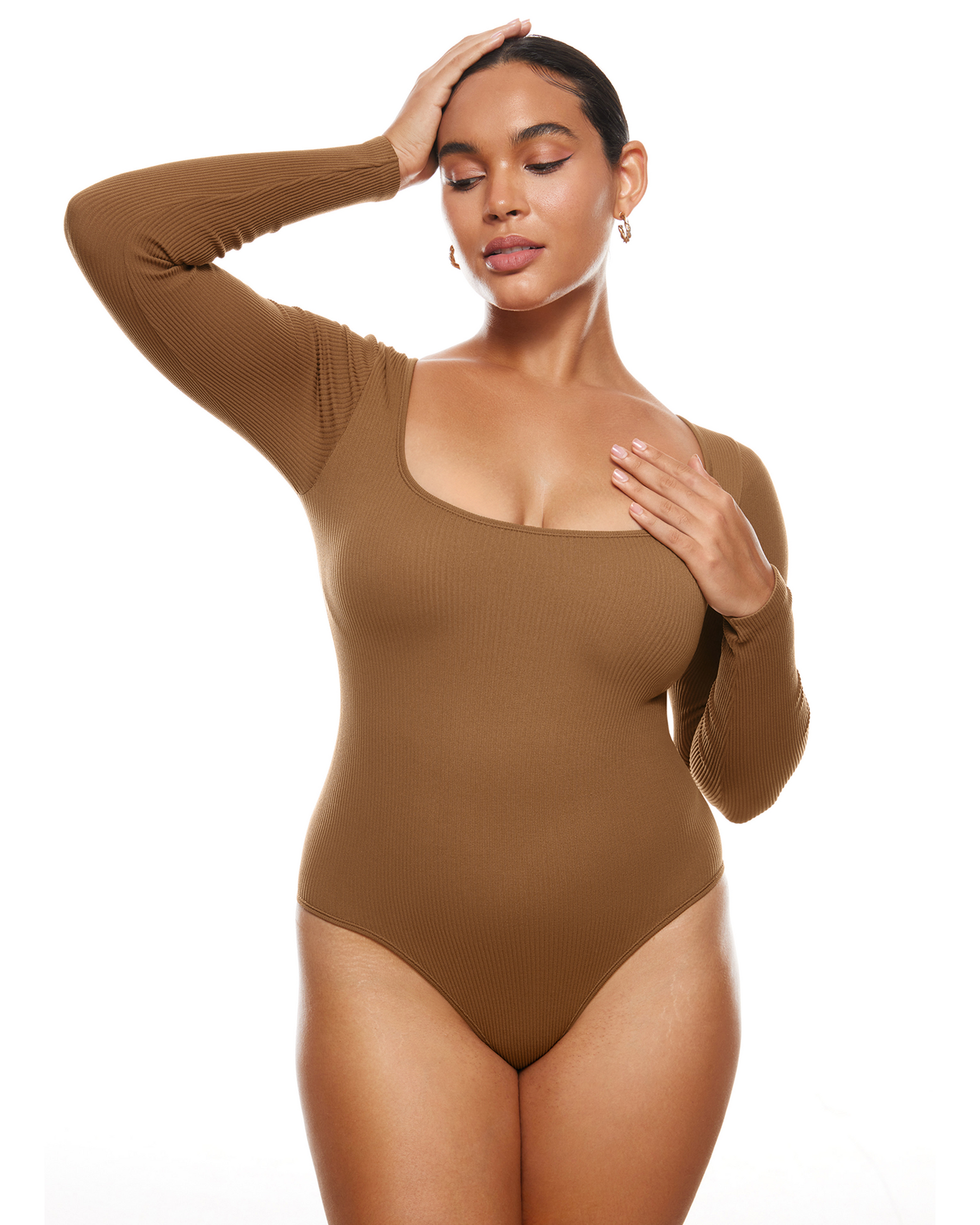 Ribbed Long Sleeve Scoop Neck Bodysuit
