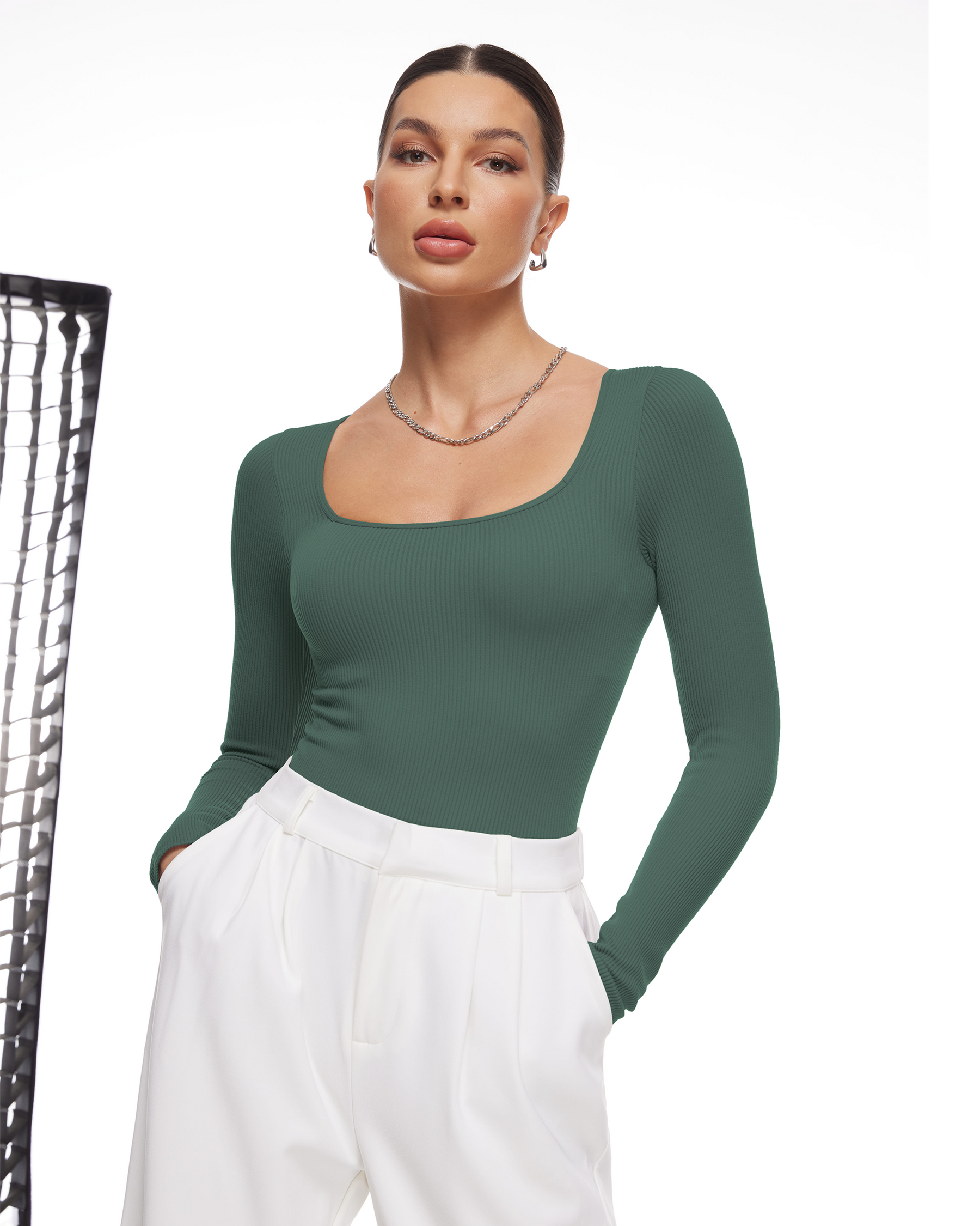 Ribbed Long Sleeve Scoop Neck Bodysuit