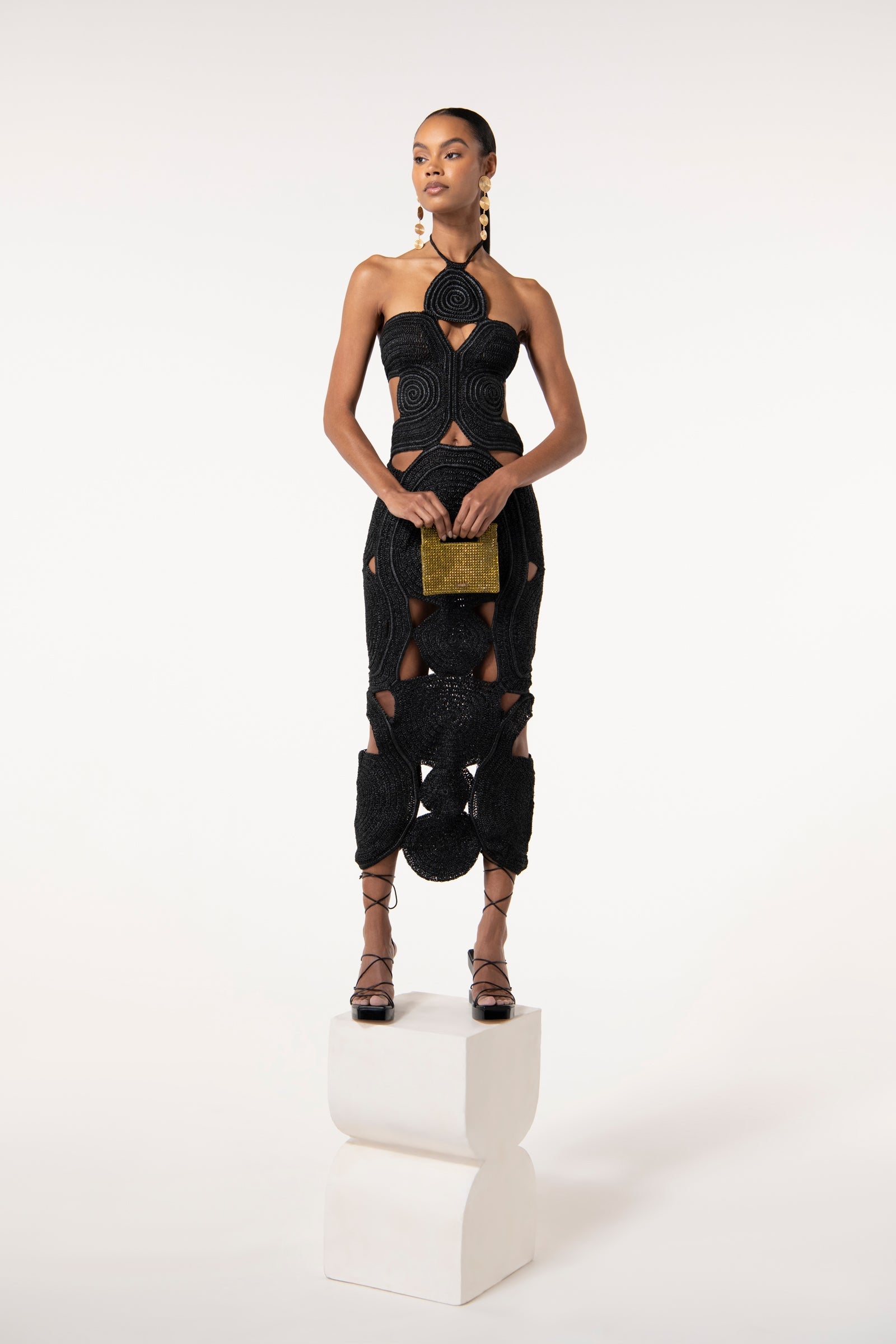 SHENAZ CROCHET DRESS - BLACK