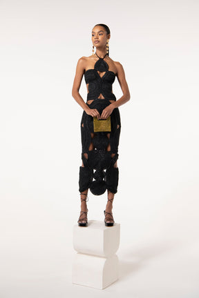SHENAZ CROCHET DRESS - BLACK