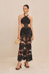 ACCALIA CROCHET GOWN - BLACK