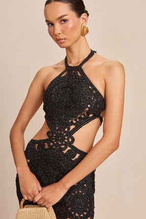 ACCALIA CROCHET GOWN - BLACK