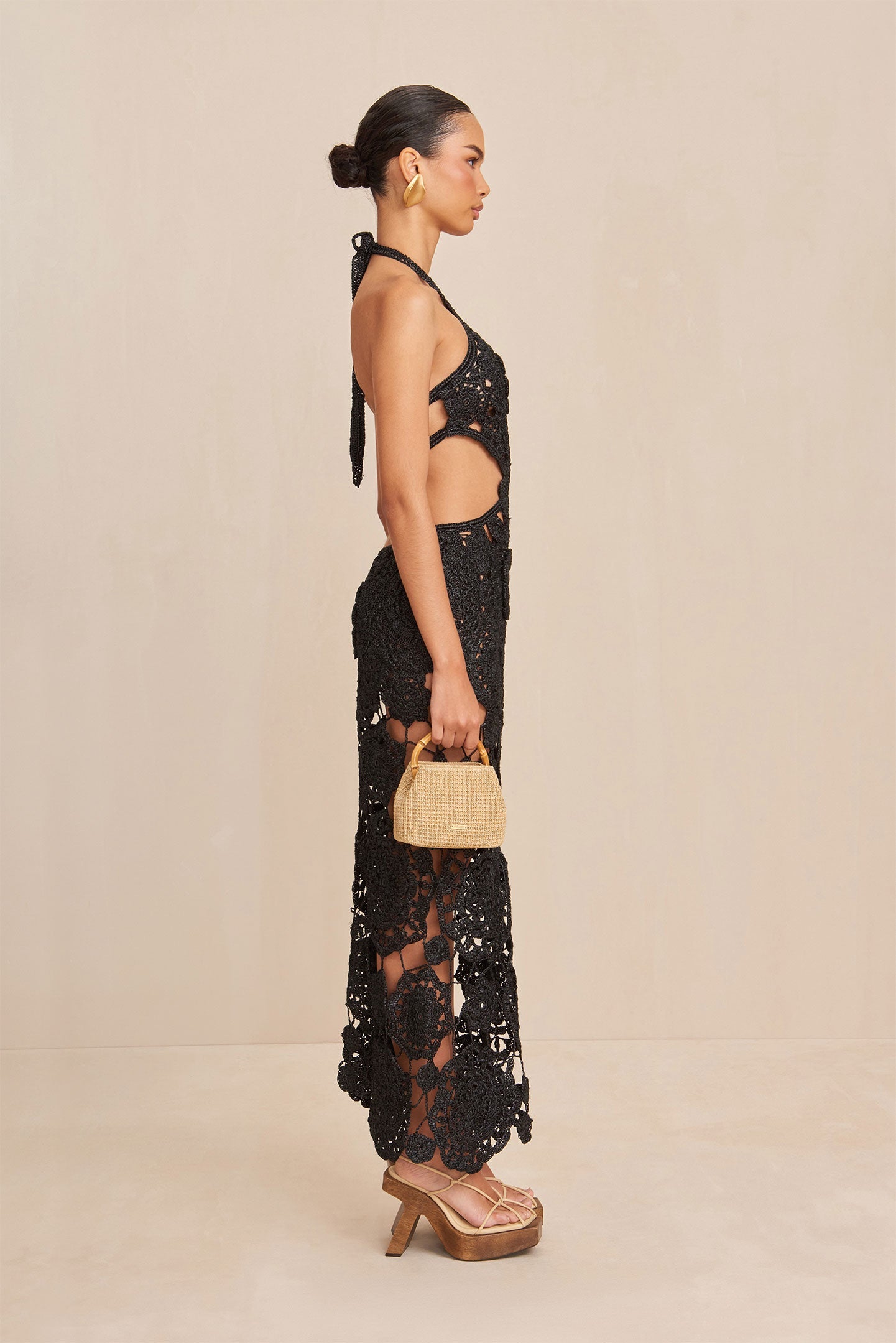 ACCALIA CROCHET GOWN - BLACK