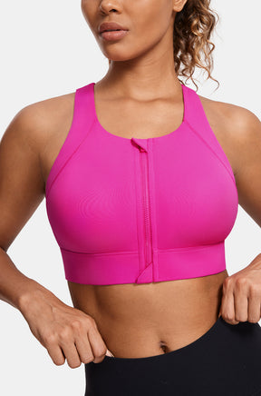 Zip Front Cross Back Sports Bra