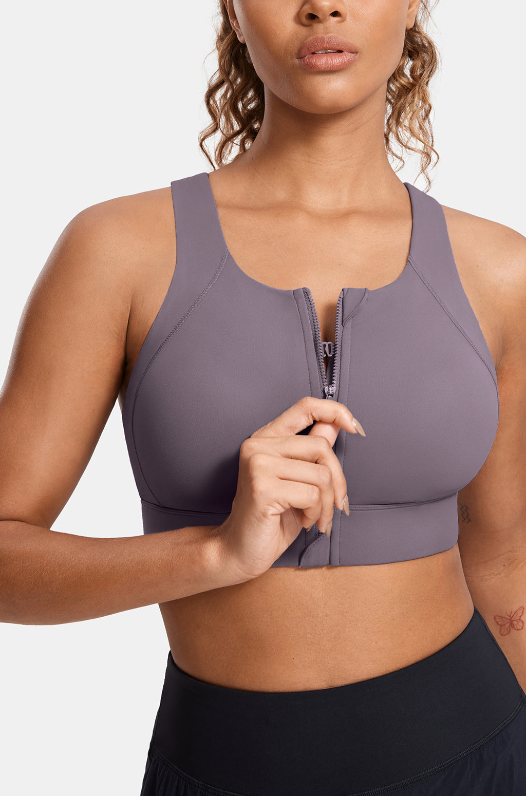 Zip Front Cross Back Sports Bra