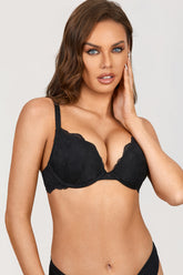 Lacy Underwire Plunge Push Up Bra