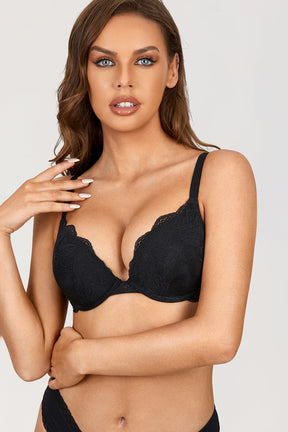 Lacy Underwire Plunge Push Up Bra