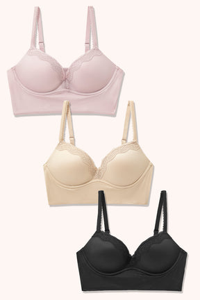 3 Pack Soft Wireless Push Up Bra