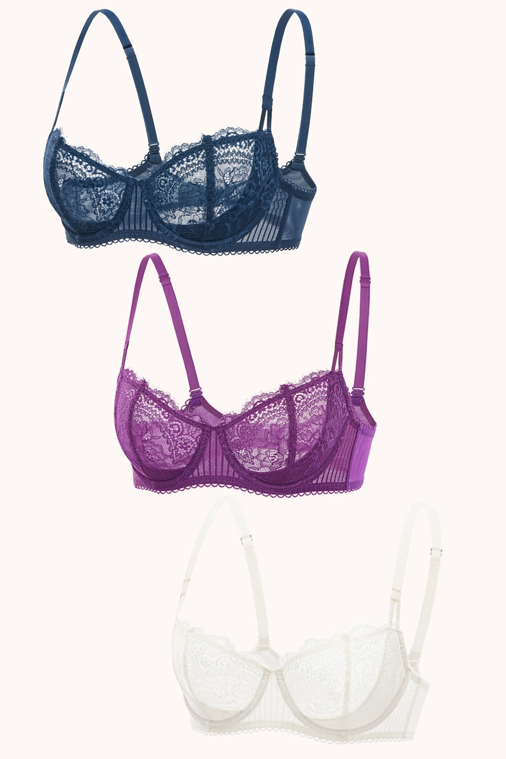 3 Pack Sexy Lace Push Up Balconette Bra