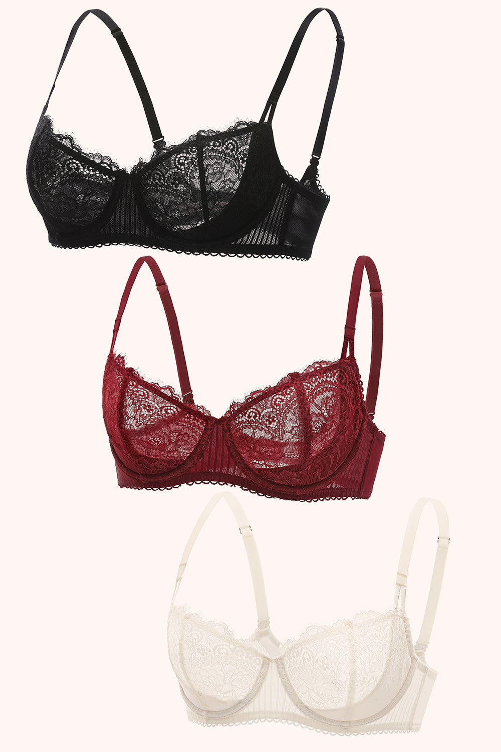 3 Pack Sexy Lace Push Up Balconette Bra