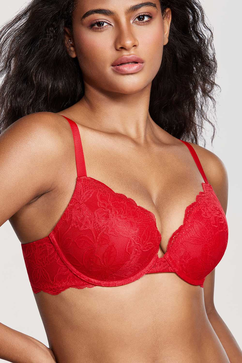 Lacy Underwire Plunge Push Up Bra