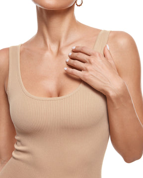 Ribbed Scoop Neck Sleeveless Bodysuit