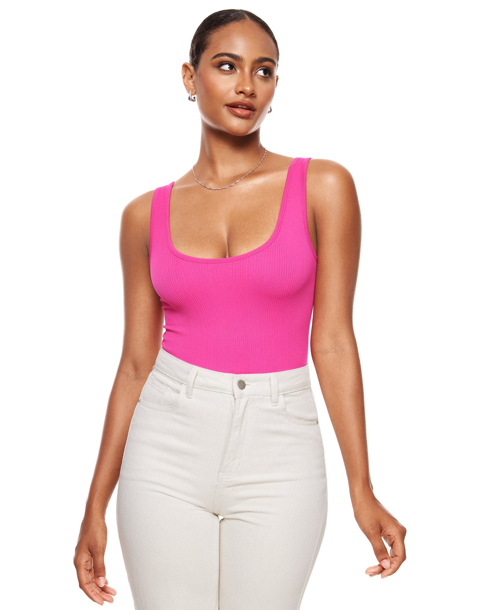 Ribbed Scoop Neck Sleeveless Bodysuit