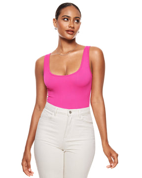 Ribbed Scoop Neck Sleeveless Bodysuit