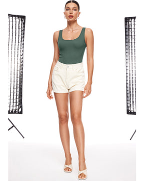 Ribbed Scoop Neck Sleeveless Bodysuit