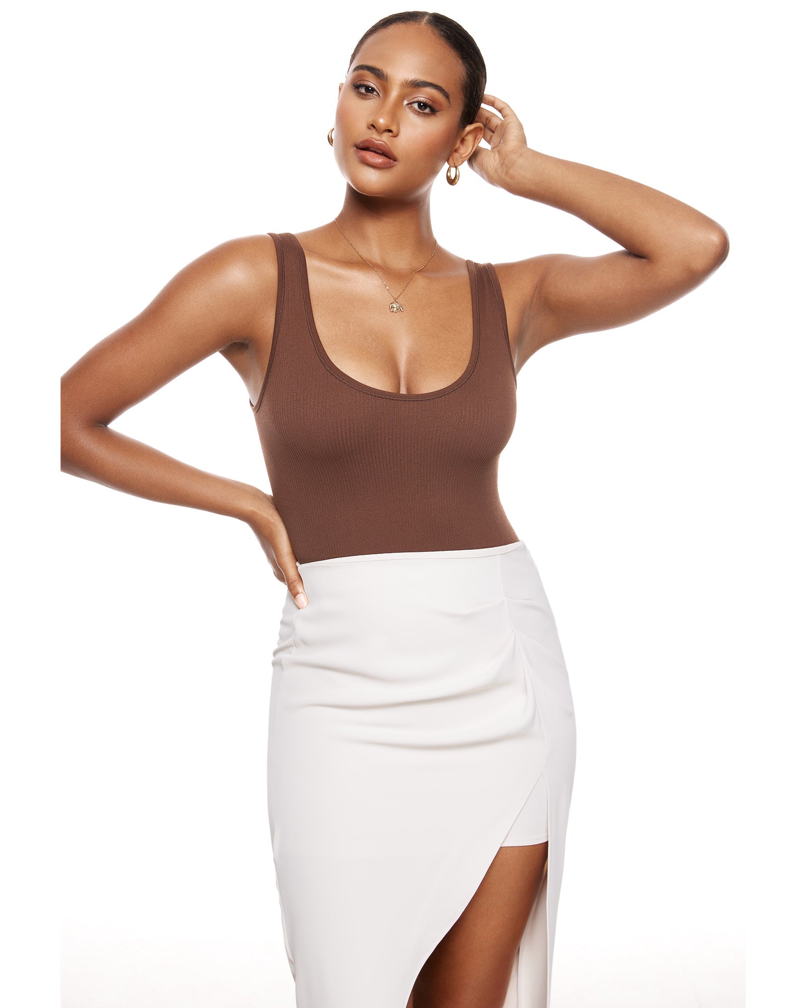 Ribbed Scoop Neck Sleeveless Bodysuit