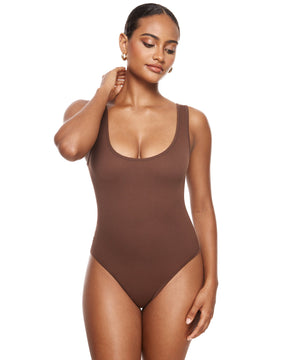Ribbed Scoop Neck Sleeveless Bodysuit