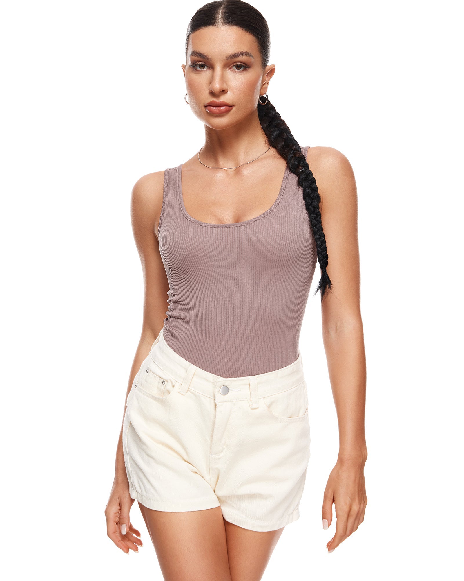 Ribbed Scoop Neck Sleeveless Bodysuit