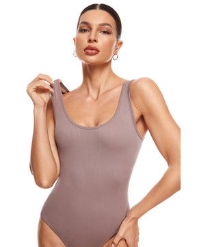 Ribbed Scoop Neck Sleeveless Bodysuit