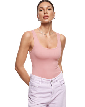 Ribbed Scoop Neck Sleeveless Bodysuit