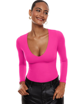 Natrelax™ Plunge Neck Long Sleeve Bodysuit