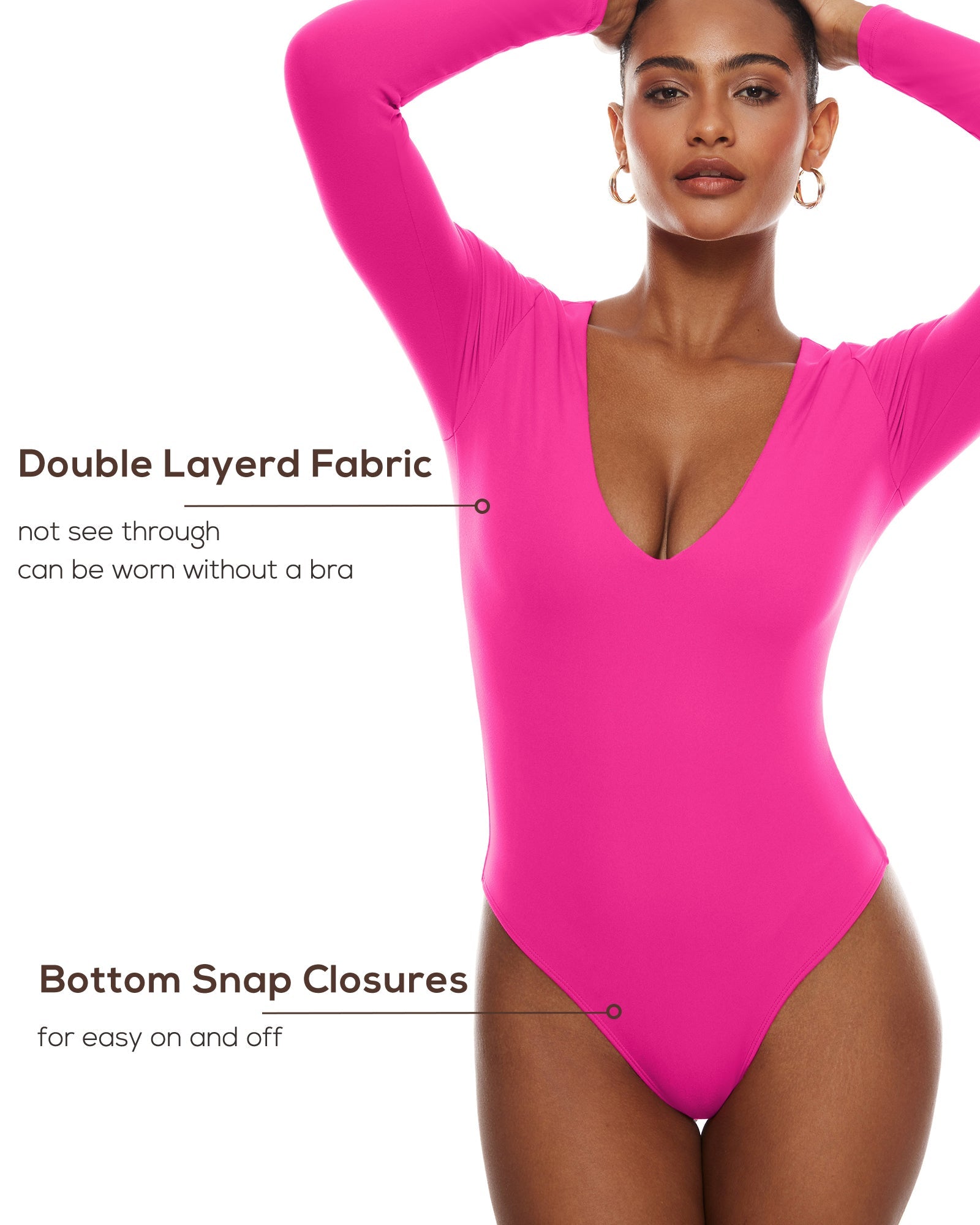 Natrelax™ Plunge Neck Long Sleeve Bodysuit