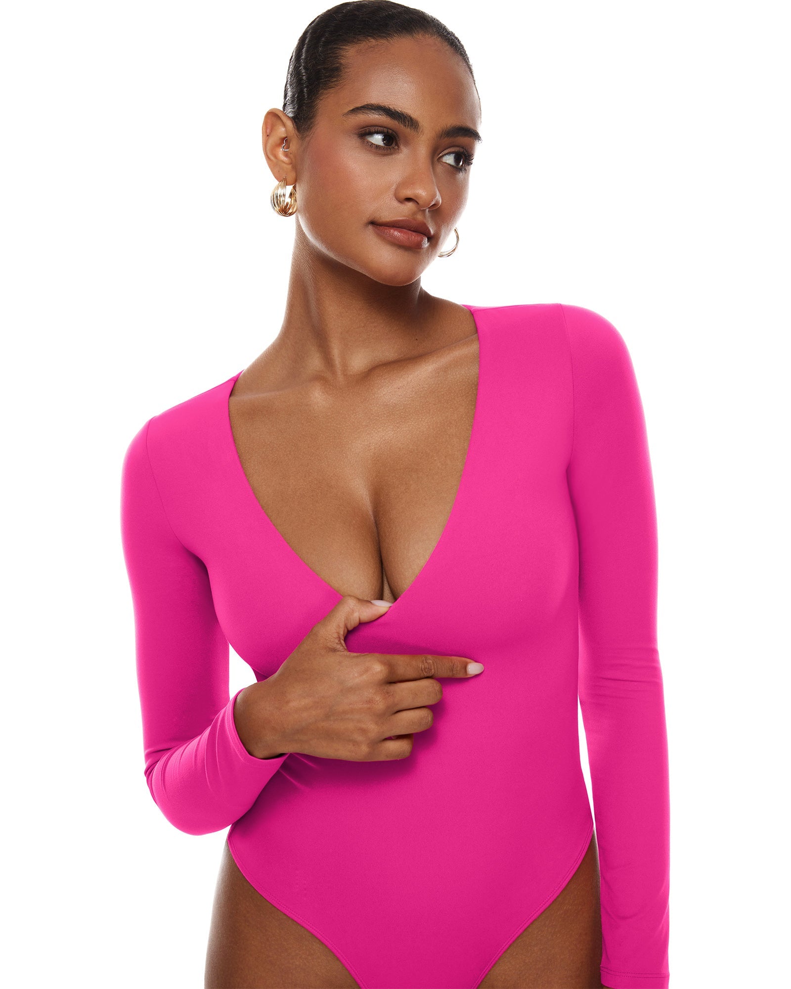 Natrelax™ Plunge Neck Long Sleeve Bodysuit