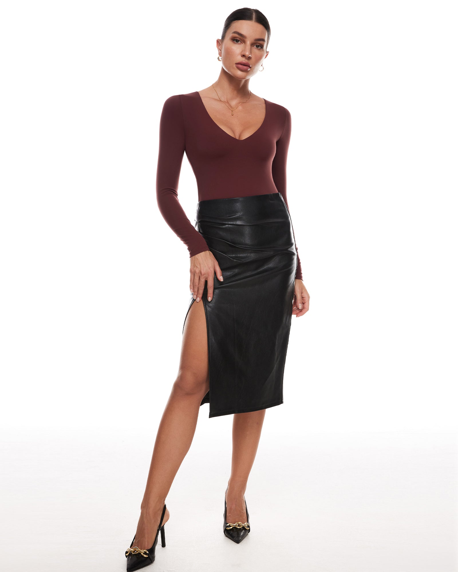 V Neck Long Sleeve Bodysuit