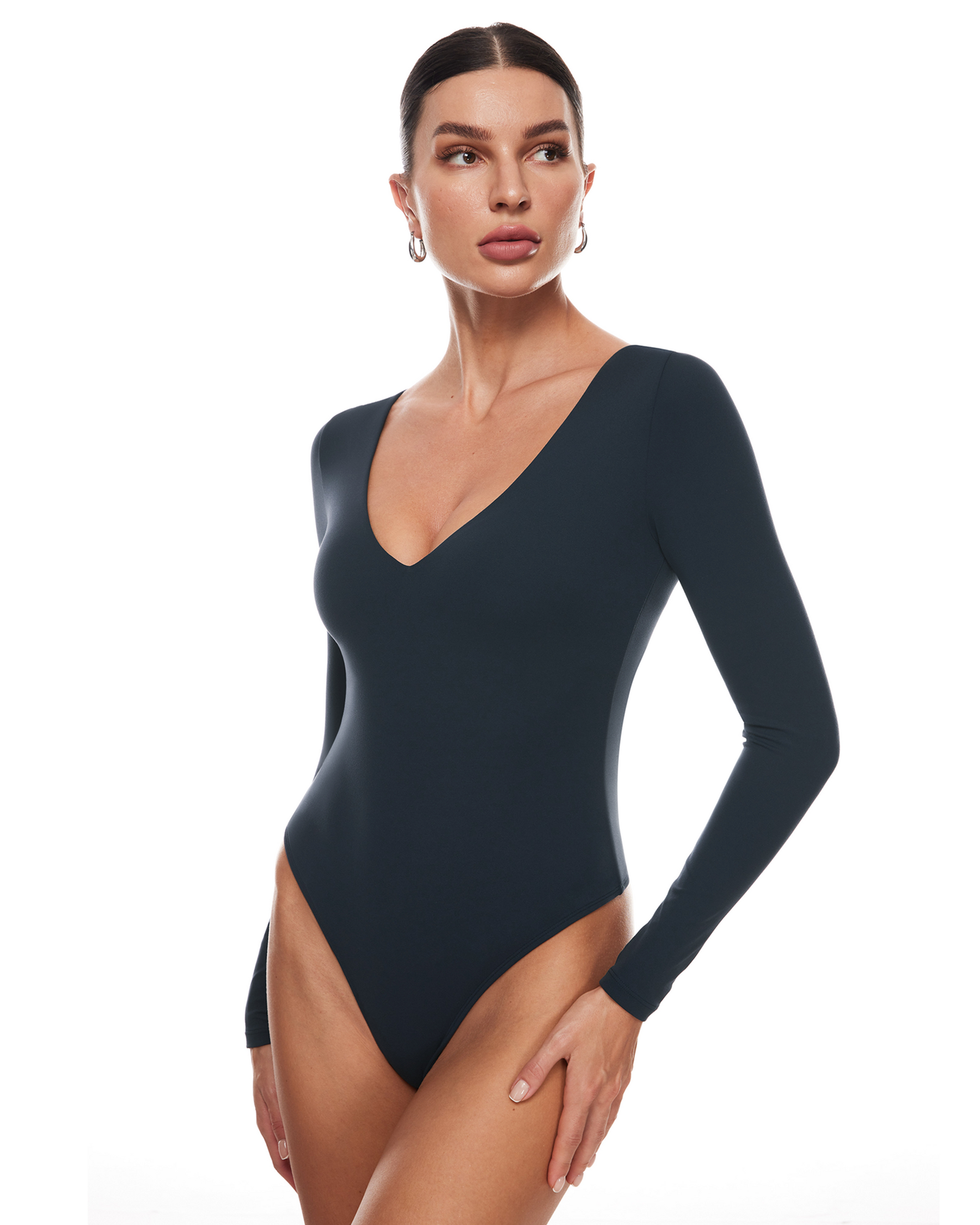 Natrelax™ Plunge Neck Long Sleeve Bodysuit