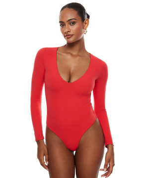 Natrelax™ Plunge Neck Long Sleeve Bodysuit
