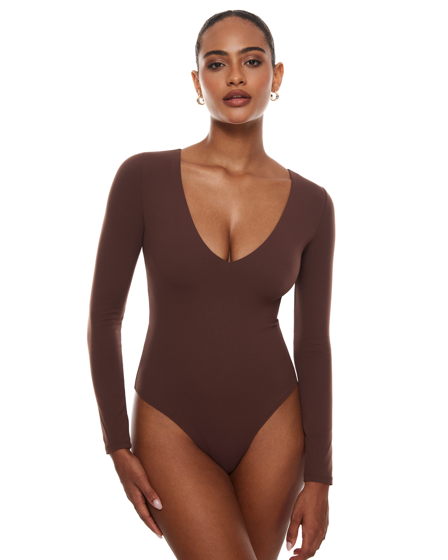 Natrelax™ Plunge Neck Long Sleeve Bodysuit